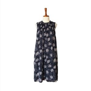Joie Floral Semi‎ Sheer Smocked Midi Dress Size Medium Navy